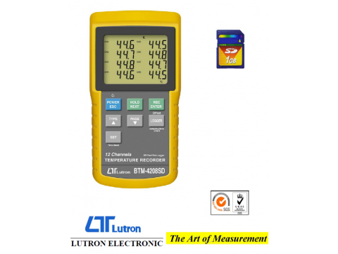 Rejestrator temperatury 12-kanałowy LUTRON, rejestracja danych na karcie pamięci SD